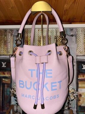 Marc Jacobs Pink Mini Bucket Bag with Light Blue Logo